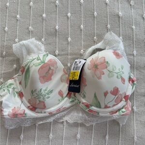 Leontia Floral Lace Underwire Bra in White with Pink & Green